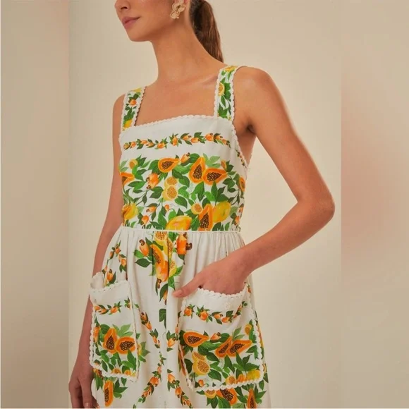 NWT Farm Rio Linen Papaya Salad Scarf Print Maxi Dress, Size XS - Picture 3 of 10